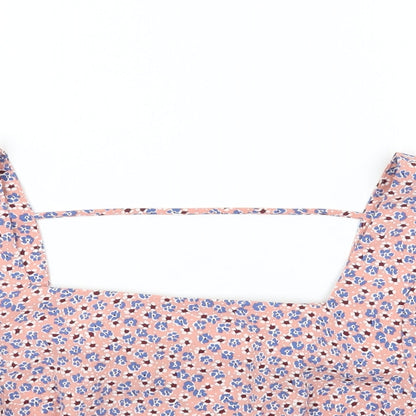 Pieces Womens Pink Floral Polyester Cropped Blouse Size L Square Neck