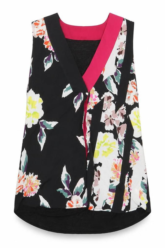 French Connection Womens Black Geometric Polyester Basic Blouse Size S V-Neck