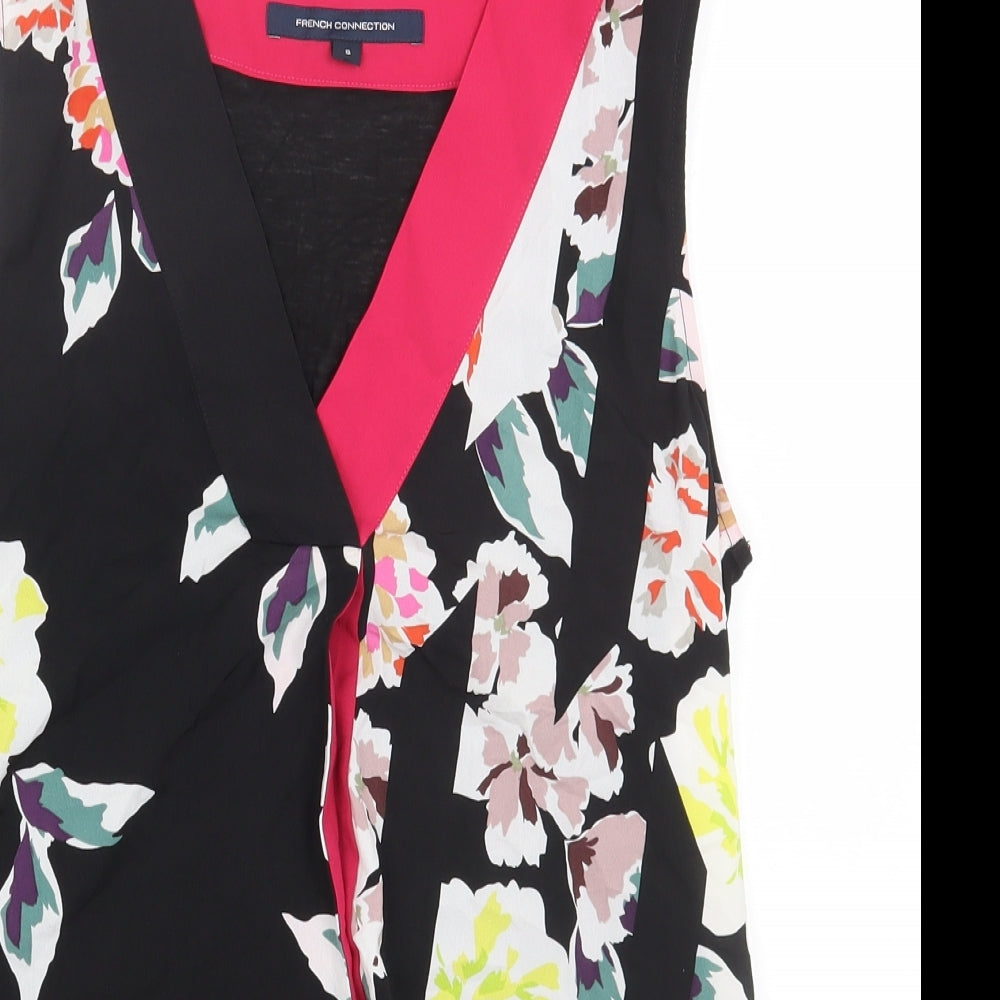 French Connection Womens Black Geometric Polyester Basic Blouse Size S V-Neck