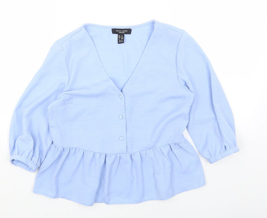 New Look Womens Blue Polyester Basic Blouse Size 6 V-Neck