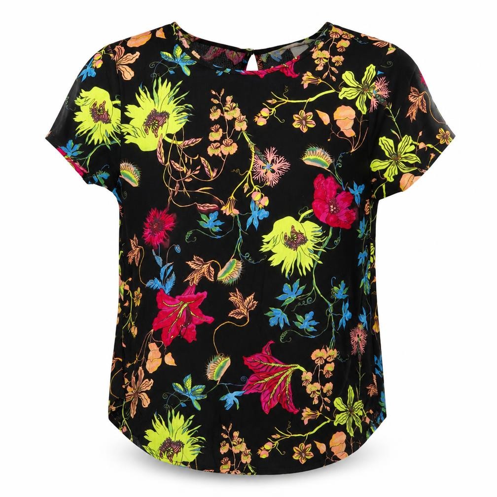 H&M Womens Black Floral Viscose Basic Blouse Size 6 Round Neck