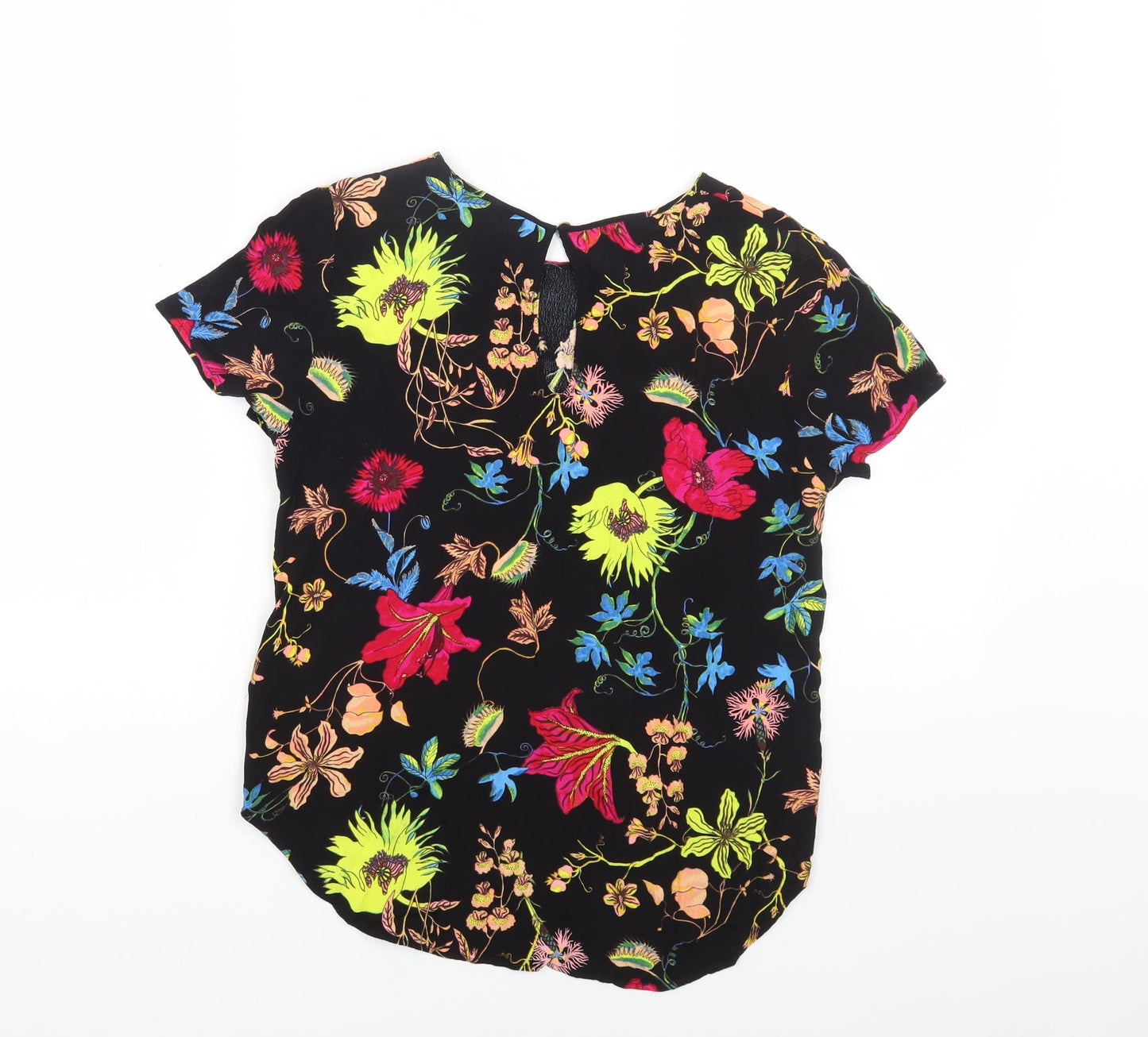 H&M Womens Black Floral Viscose Basic Blouse Size 6 Round Neck