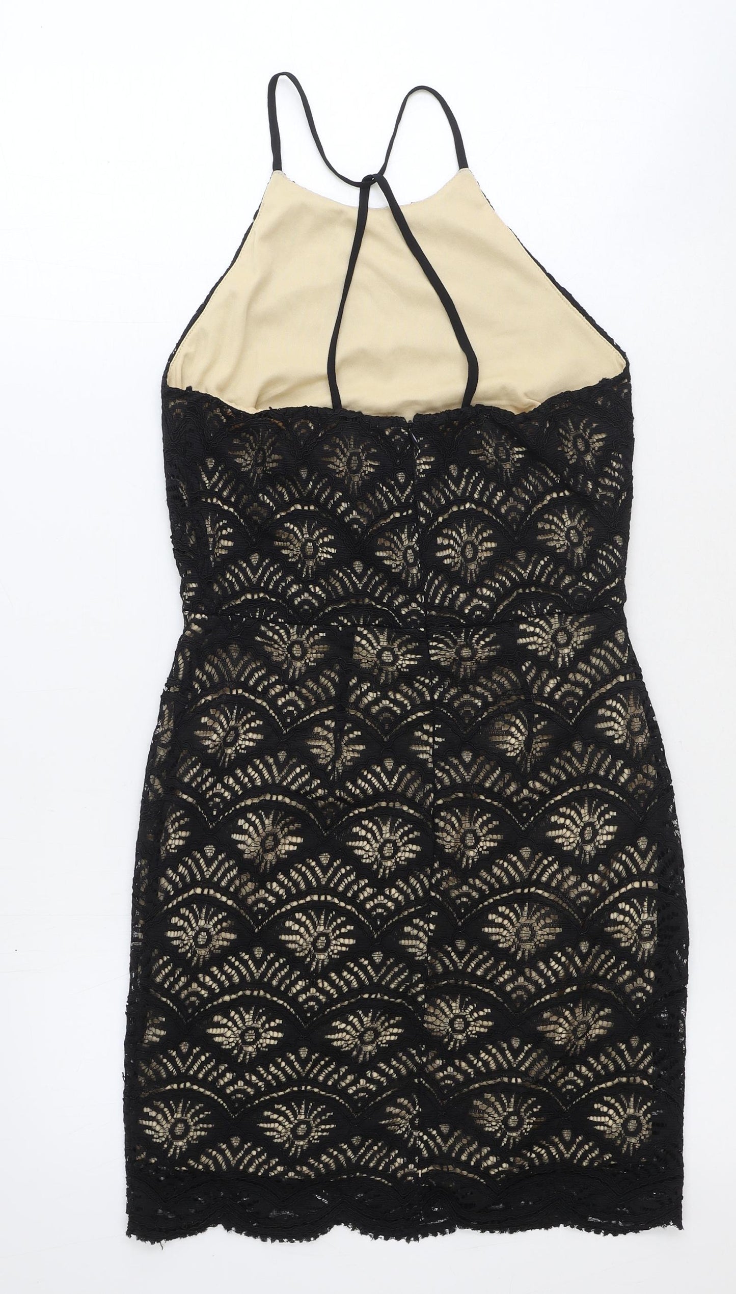 Monteau Womens Black Geometric Nylon Pencil Dress Size S Round Neck Zip