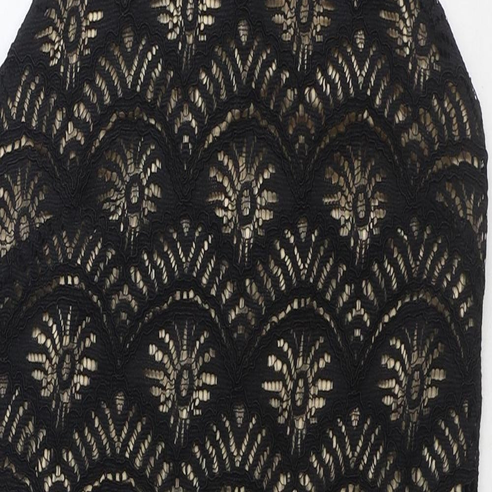 Monteau Womens Black Geometric Nylon Pencil Dress Size S Round Neck Zip