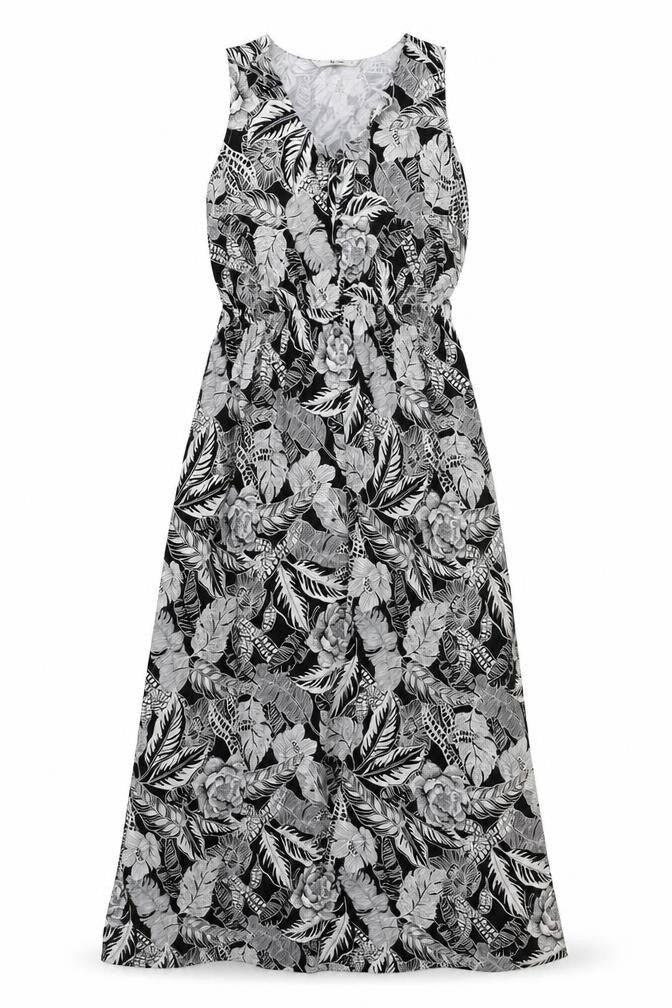 TU Womens Black Floral Polyester Maxi Size 8 V-Neck Button