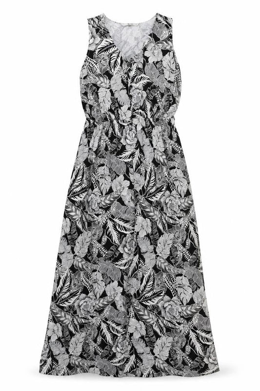 Tu Womens Black Floral Polyester Maxi Size 8 V-Neck Button