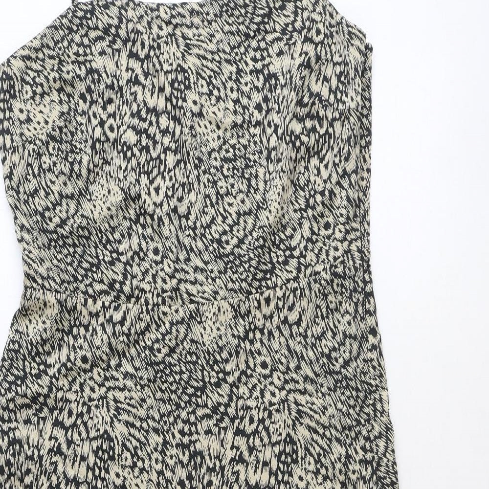 Oasis Womens Beige Animal Print Polyester A-Line Size 12 Square Neck Zip - Leopard Print