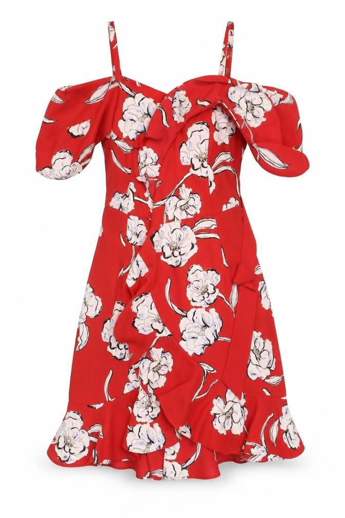 Portmans Womens Red Floral Polyester Fit & Flare Size 8 Square Neck Pullover