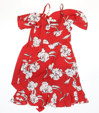 Portmans Womens Red Floral Polyester Fit & Flare Size 8 Square Neck Pullover
