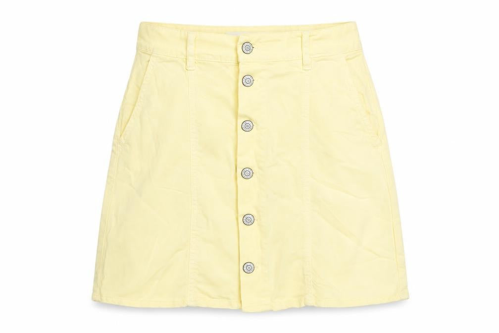Mango Womens Yellow Cotton A-Line Skirt Size 4 Button