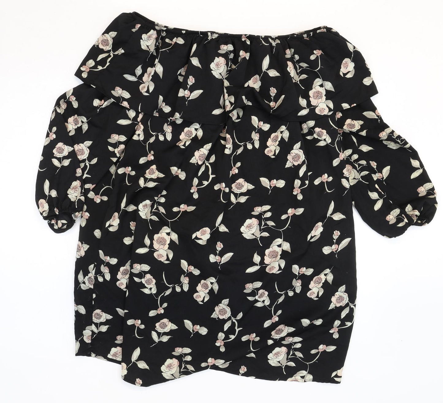 Glamorous Womens Black Floral Polyester Shift Size S Off the Shoulder Pullover