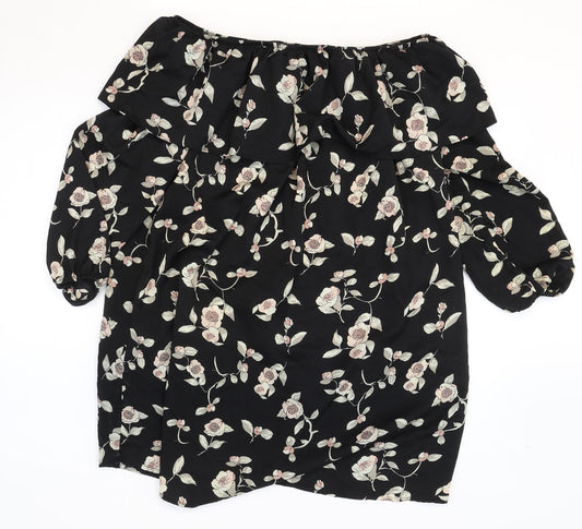Glamorous Womens Black Floral Polyester Shift Size S Off the Shoulder Pullover