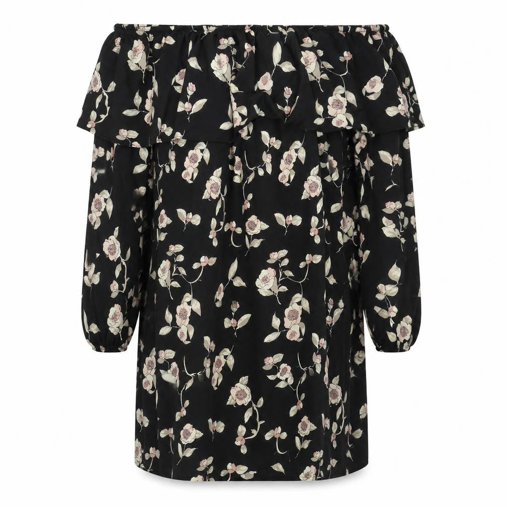 Glamorous Womens Black Floral Polyester Shift Size S Off the Shoulder Pullover