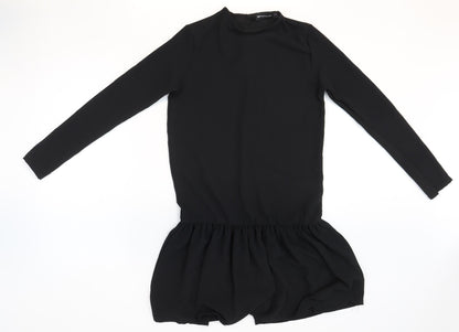 PRETTYLITTLETHING Womens Black Polyester Shift Size 6 Round Neck Button