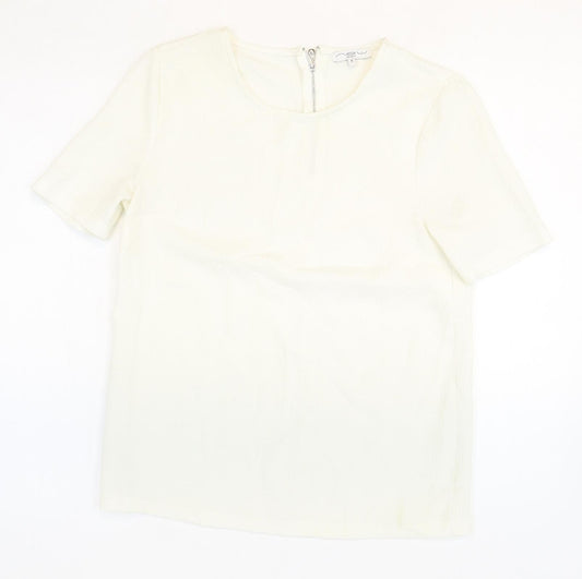 New Look Womens White Polyester Basic T-Shirt Size 8 Round Neck