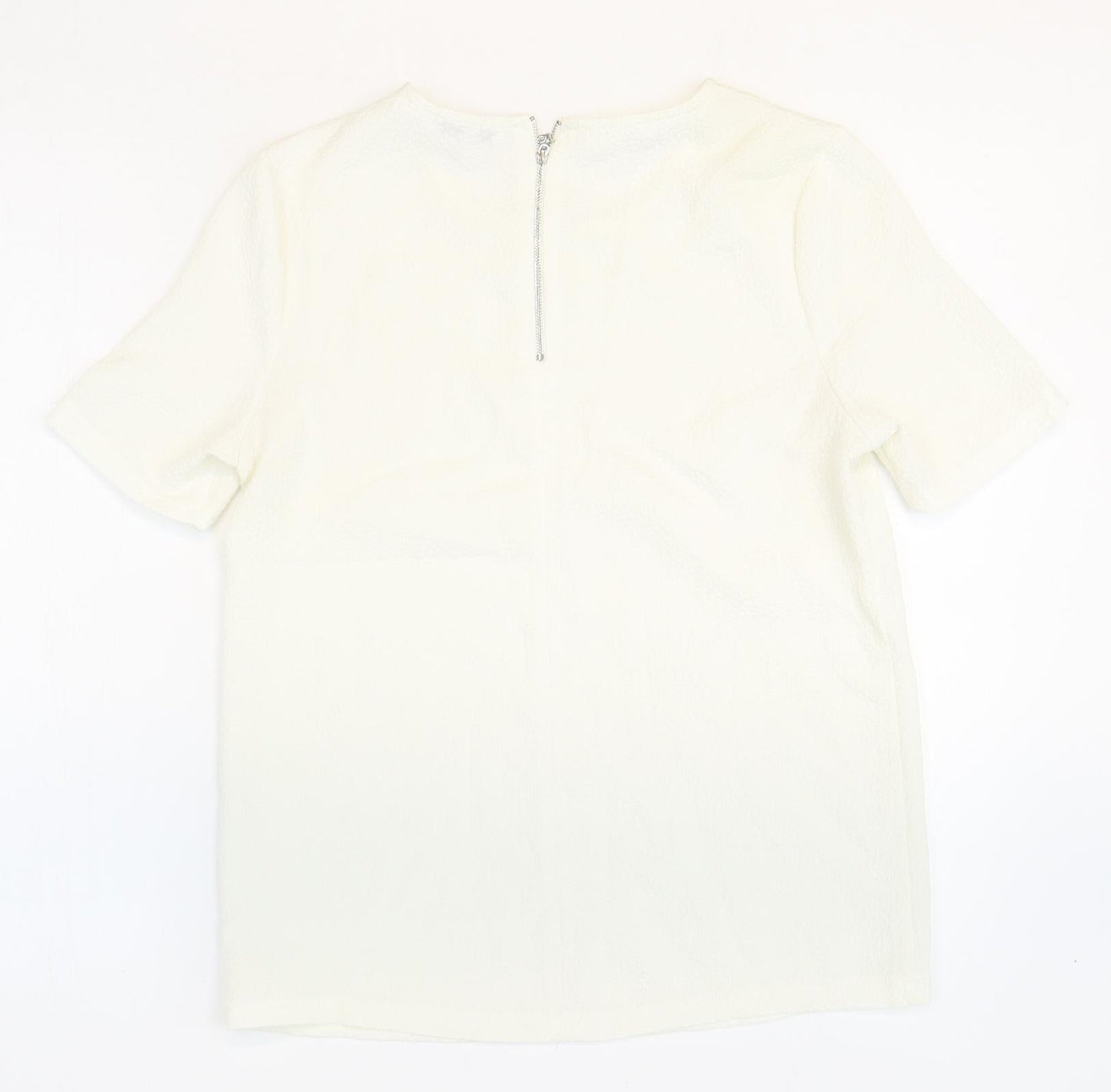 New Look Womens White Polyester Basic T-Shirt Size 8 Round Neck