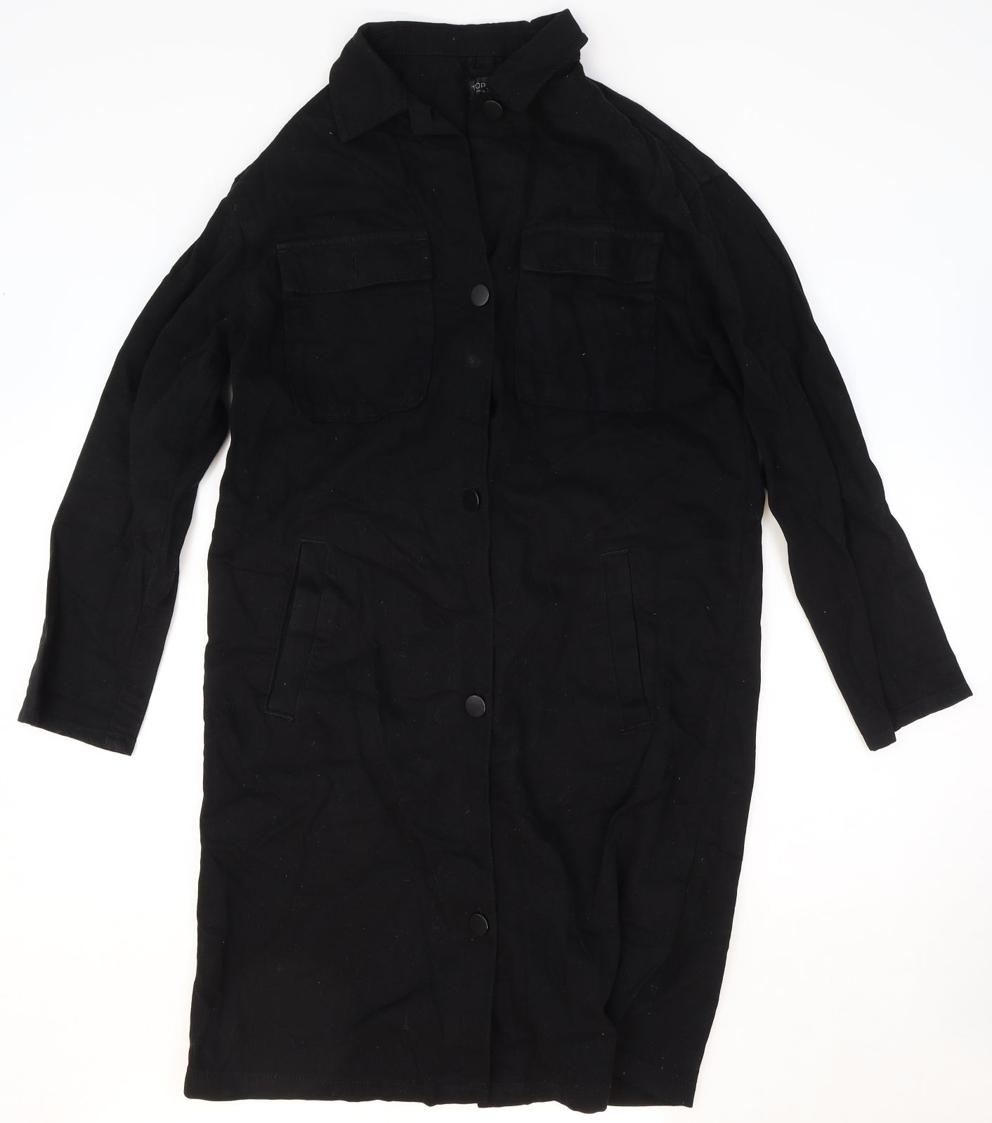 Topshop Womens Black Cotton Shirt Dress Size 8 Collared Button - Eye