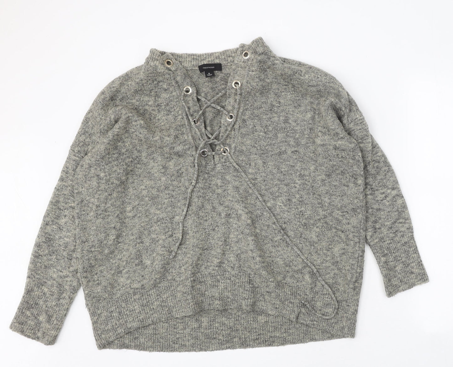 Atmosphere Womens Grey V-Neck Acrylic Pullover Jumper Size M