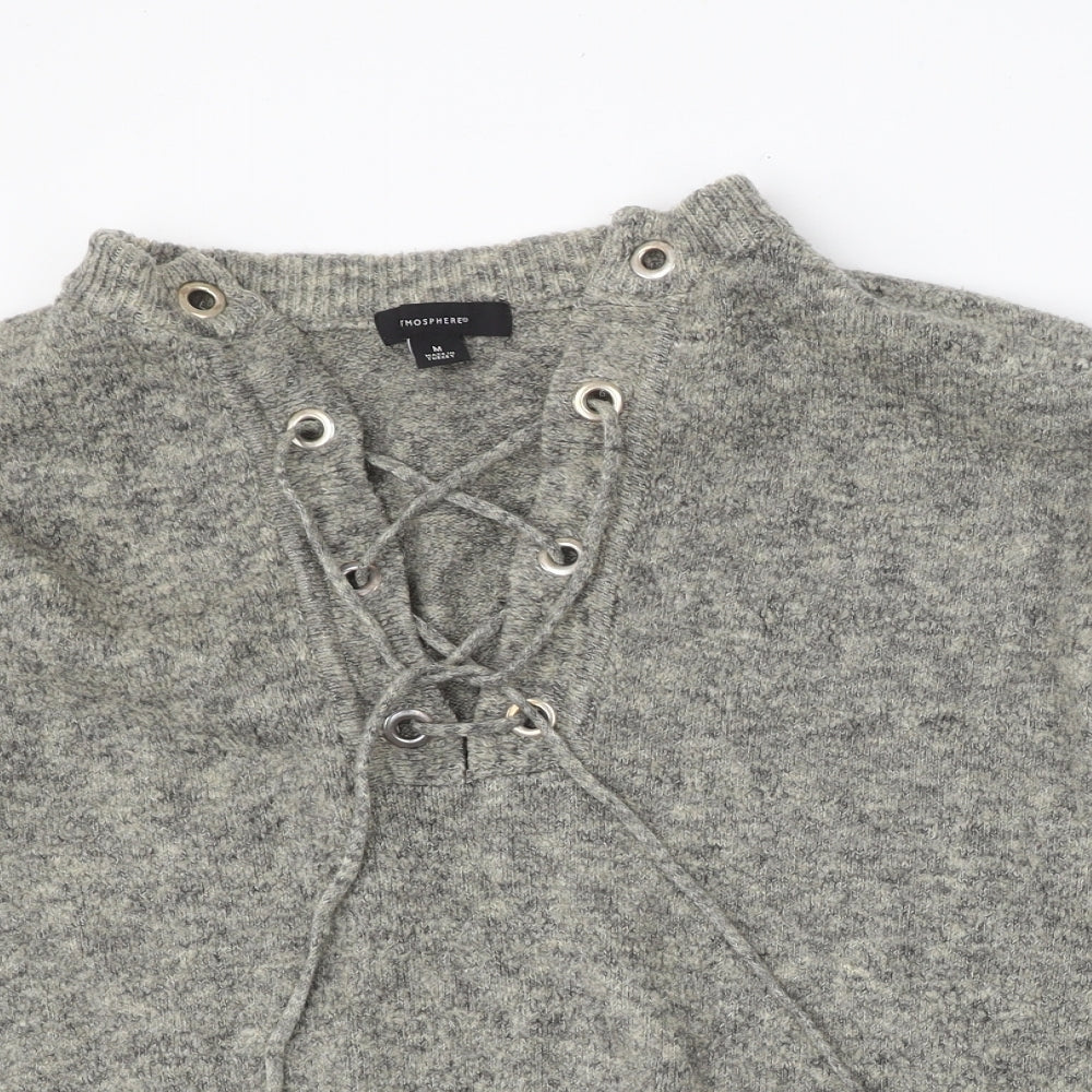 Atmosphere Womens Grey V-Neck Acrylic Pullover Jumper Size M