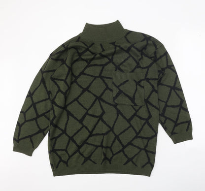 Debenhams Womens Green Mock Neck Geometric Acrylic Pullover Jumper Size S