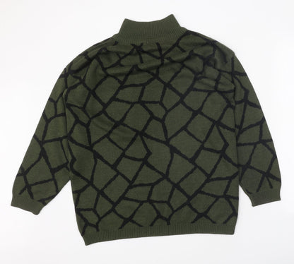 Debenhams Womens Green Mock Neck Geometric Acrylic Pullover Jumper Size S