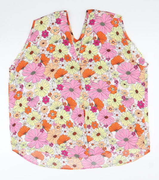 Marks and Spencer Womens Multicoloured Floral Polyester Basic Tank Size 10 V-Neck
