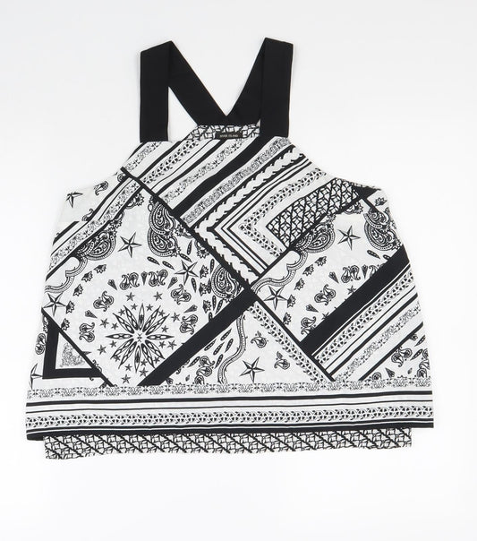 River Island Womens Black Geometric Polyester Basic Tank Size 10 Square Neck