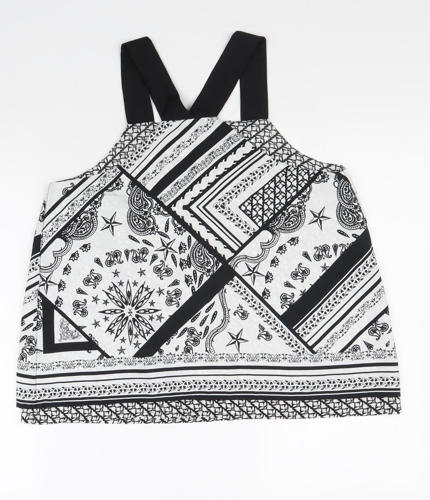 River Island Womens Black Geometric Polyester Basic Tank Size 10 Square Neck