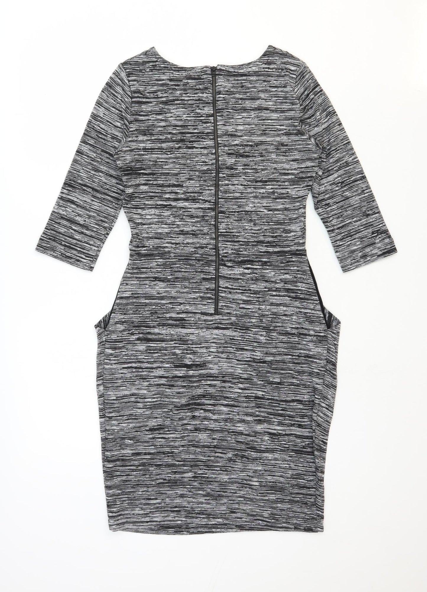 French Connection Womens Grey Polyester Pencil Dress Size 10 Boat Neck Zip