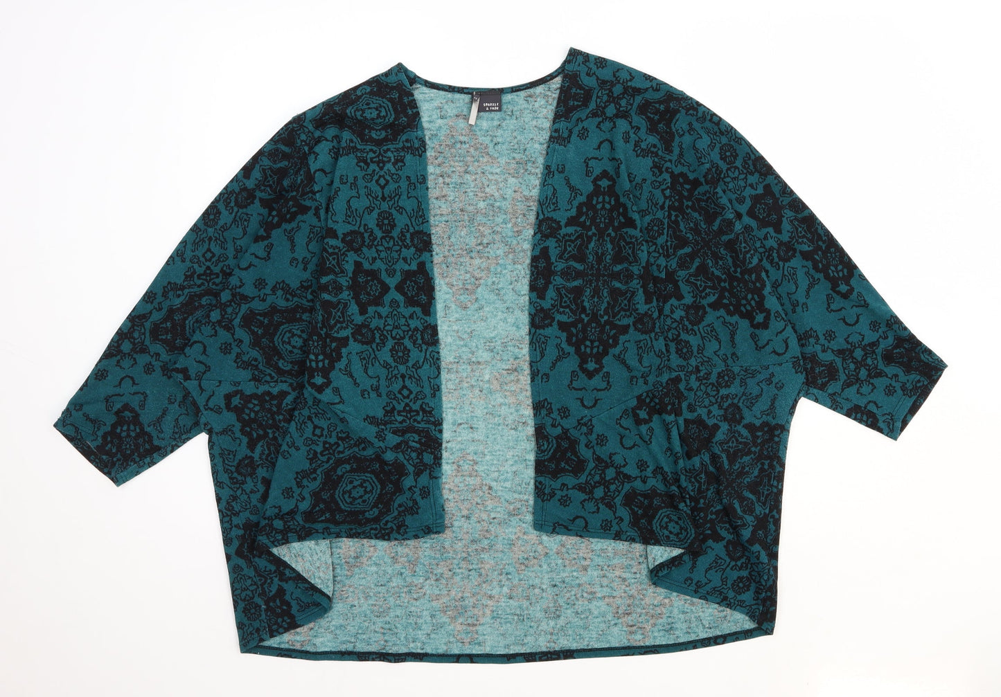 Sparkle & Fade Womens Green Square Neck Geometric Polyester Shrug Jumper Size M