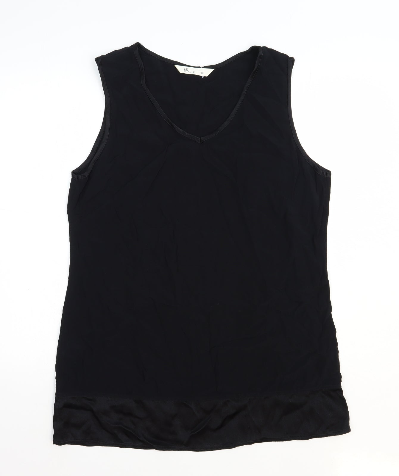BHS Womens Black Viscose Basic Tank Size 16 Round Neck