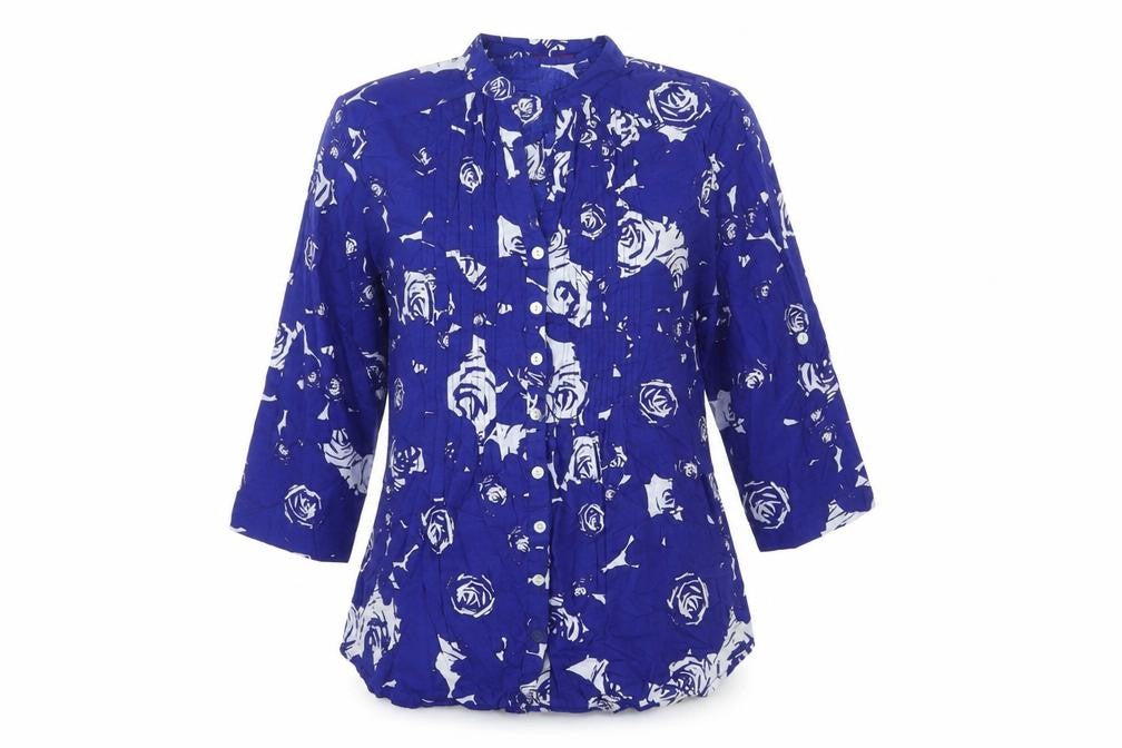 Together Womens Blue Geometric 100% Cotton Basic Button-Up Size M V-Neck