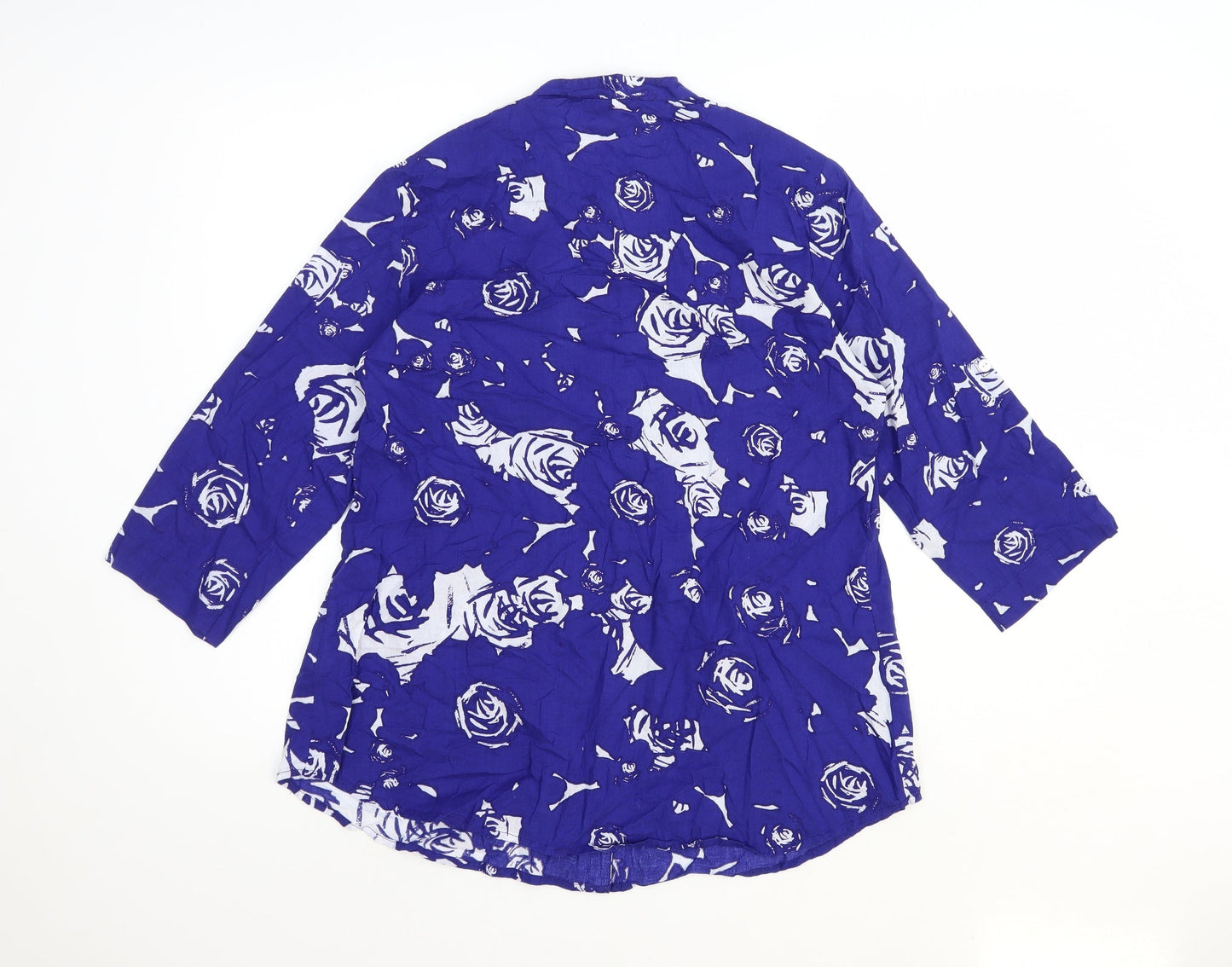 Together Womens Blue Geometric 100% Cotton Basic Button-Up Size M V-Neck