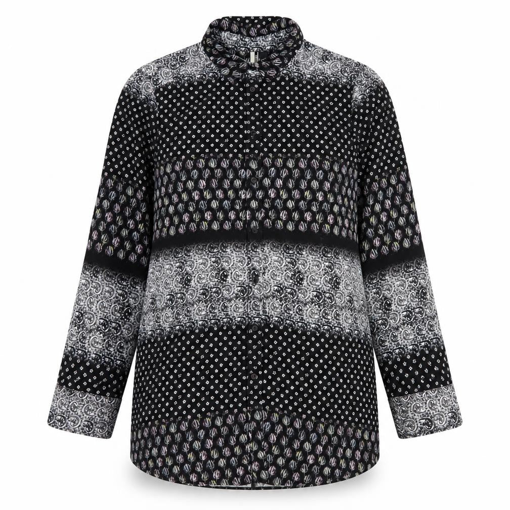 Topshop Womens Black Geometric Polyester Basic Button-Up Size 8 V-Neck