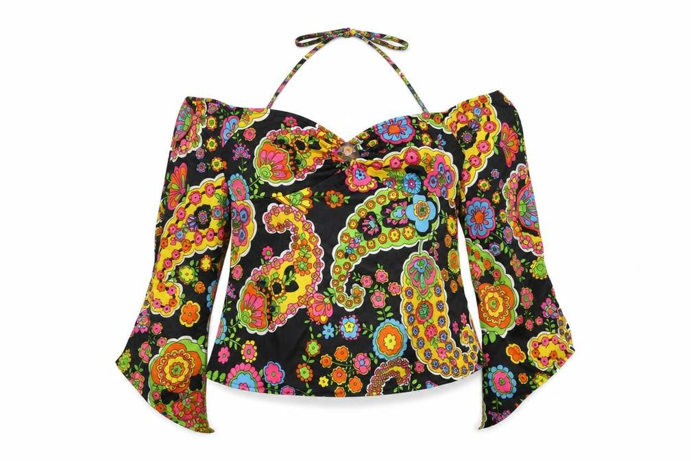 Smiffys Womens Multicoloured Geometric Polyester Basic Blouse Size M Off the Shoulder