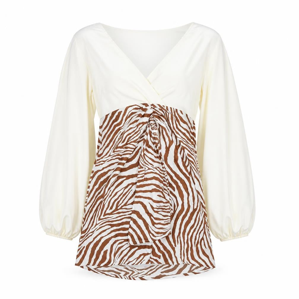 Ei8th Hour Womens Ivory Animal Print Polyester Mini Size 14 V-Neck Zip