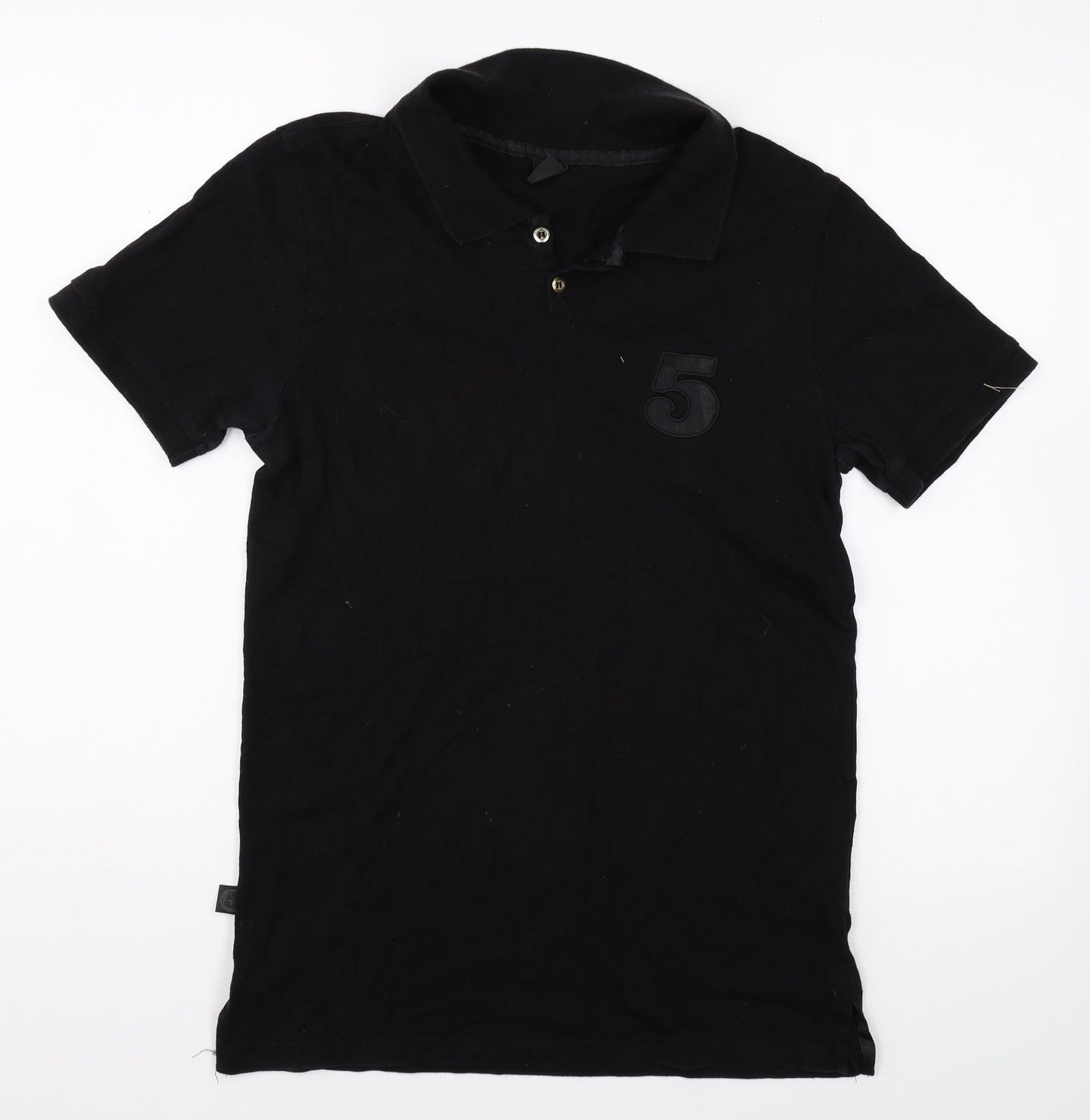 5 MAG Mens Black Cotton Polo Size M Collared Button