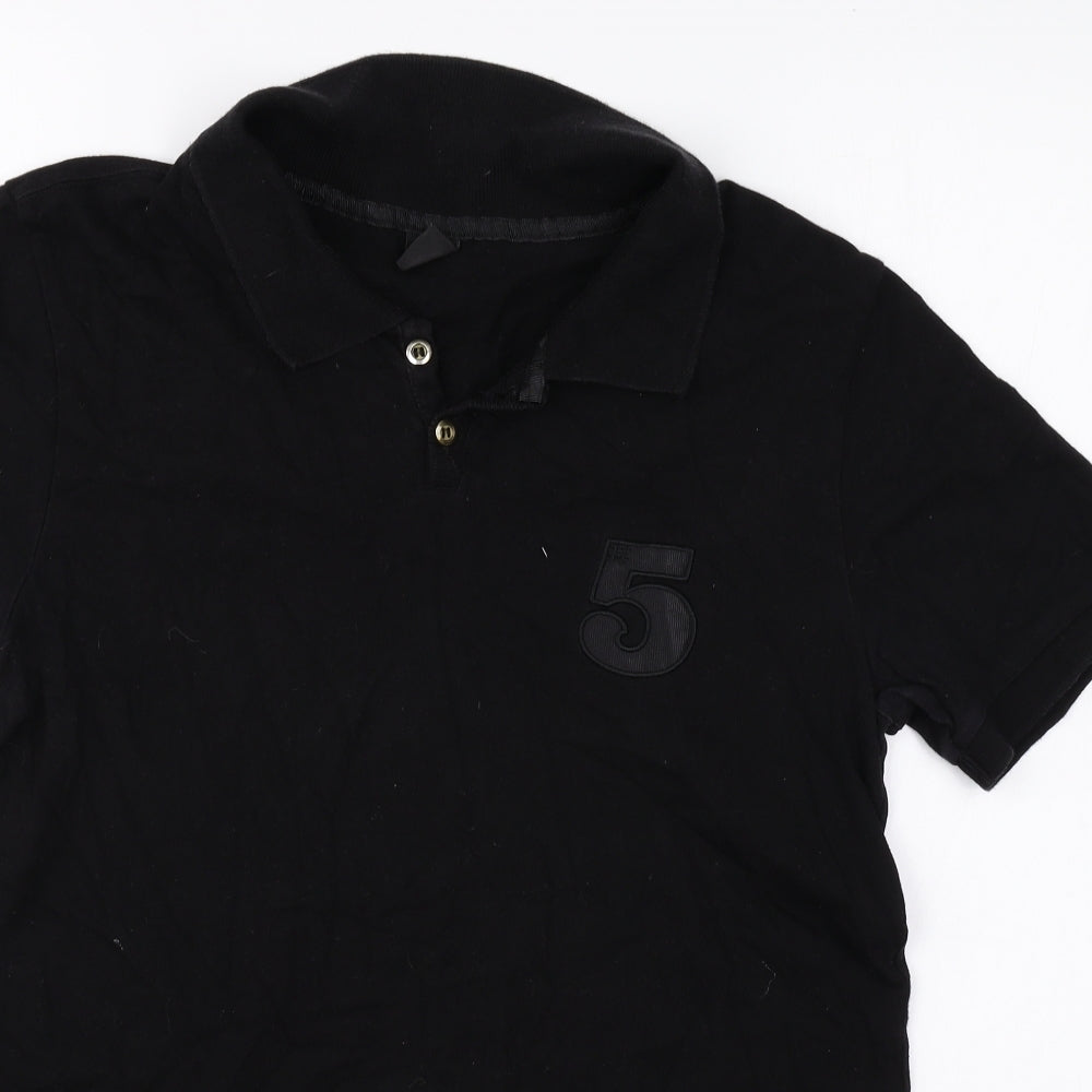 5 MAG Mens Black Cotton Polo Size M Collared Button