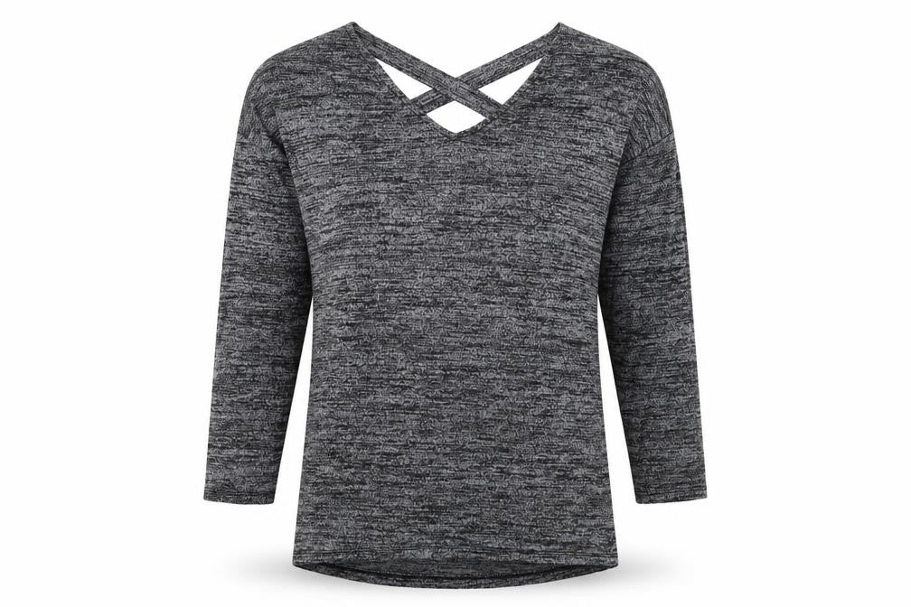 F&F Womens Grey V-Neck Polyester Pullover Jumper Size 8 - Cross Back Detail