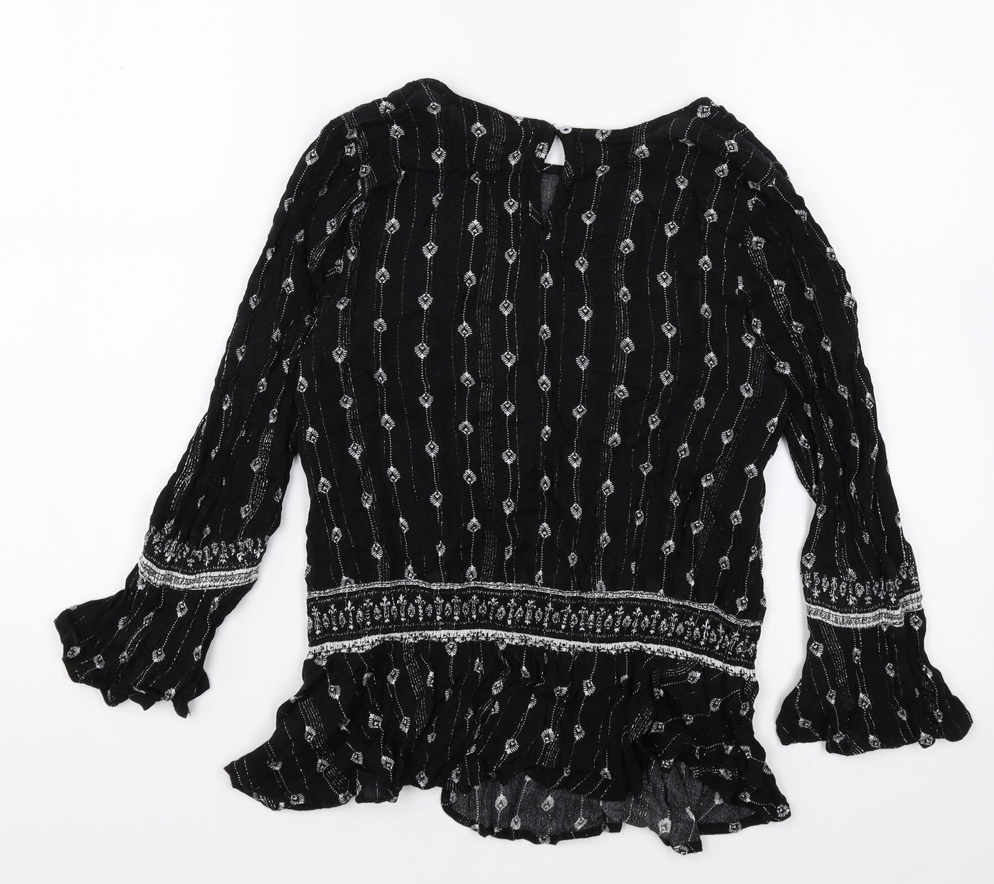 New Look Womens Black Geometric Polyester Basic Blouse Size 8 Round Neck