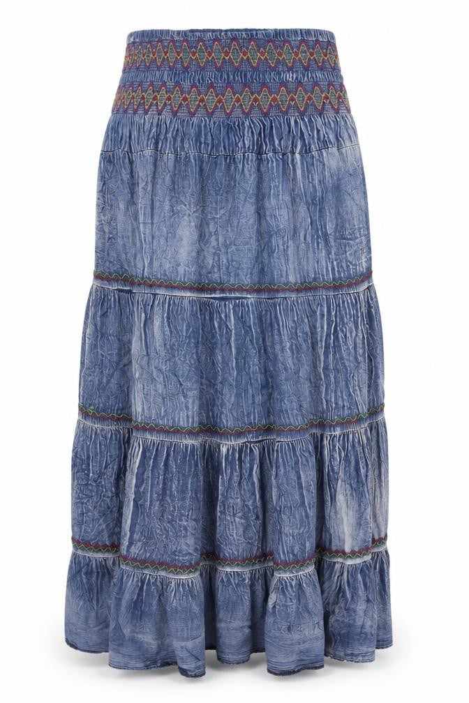 Red Queen Womens Blue Geometric Cotton A-Line Size L Square Neck Pullover - Tiered