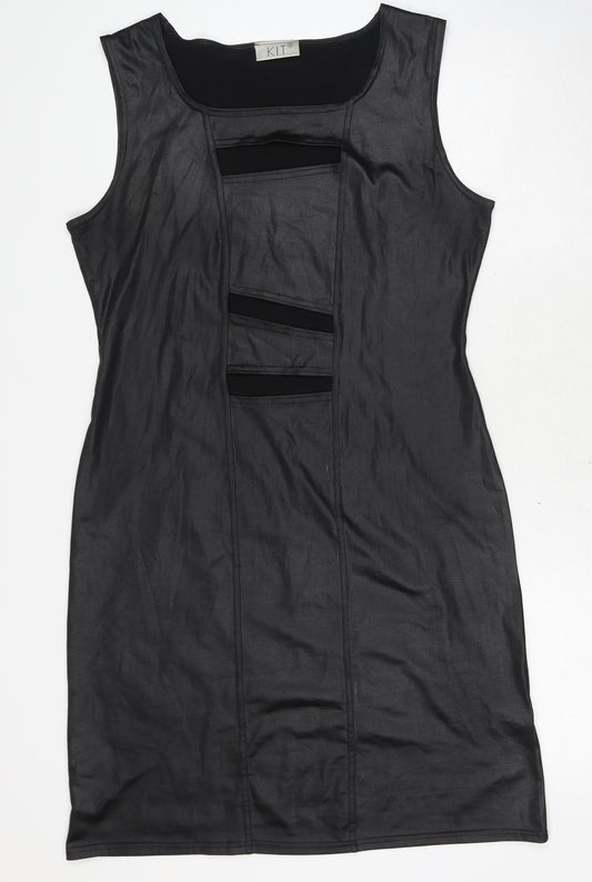 Kit Womens Black Polyester Pencil Dress Size 16 Boat Neck Pullover