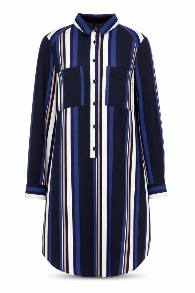 Marks & Spencer Womens Blue Striped Polyester Basic Blouse Size 8 Collared