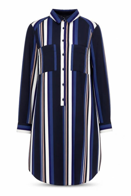 Marks and Spencer Womens Blue Striped Polyester Basic Blouse Size 8 Collared