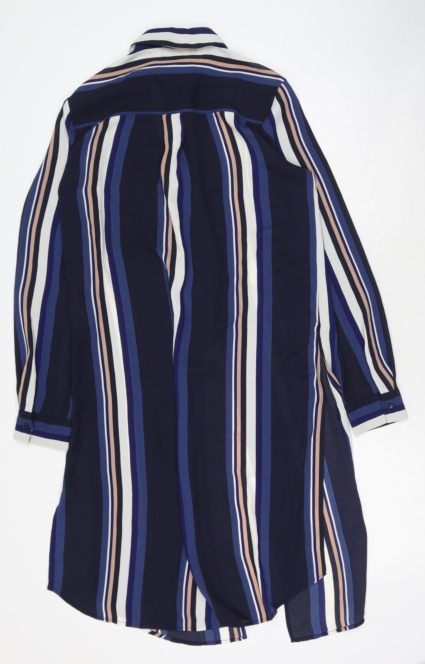 Marks and Spencer Womens Blue Striped Polyester Basic Blouse Size 8 Collared