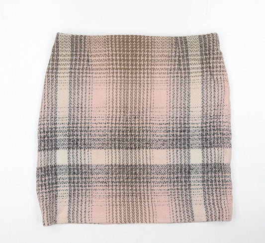 Preworn Womens Pink Check Cotton Mini Skirt Size 34 in Zip