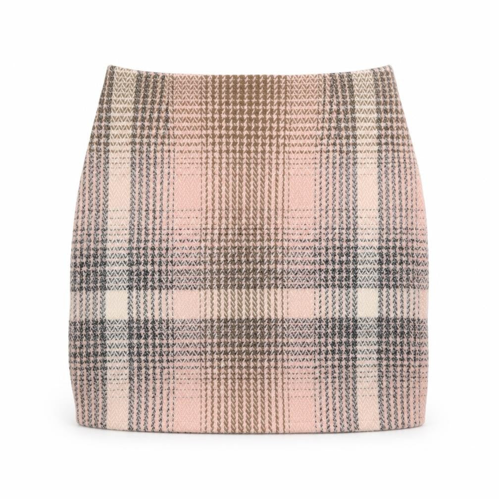 Preworn Womens Pink Check Cotton Mini Skirt Size 34 in Zip
