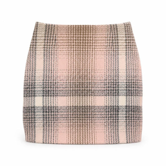 Preworn Womens Pink Check Cotton Mini Skirt Size 34 in Zip