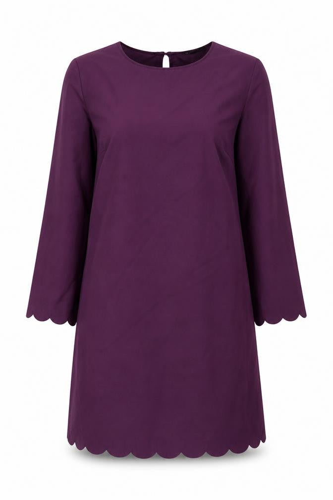 SheIn Womens Purple Polyester A-Line Size S Boat Neck Pullover - Scalloped