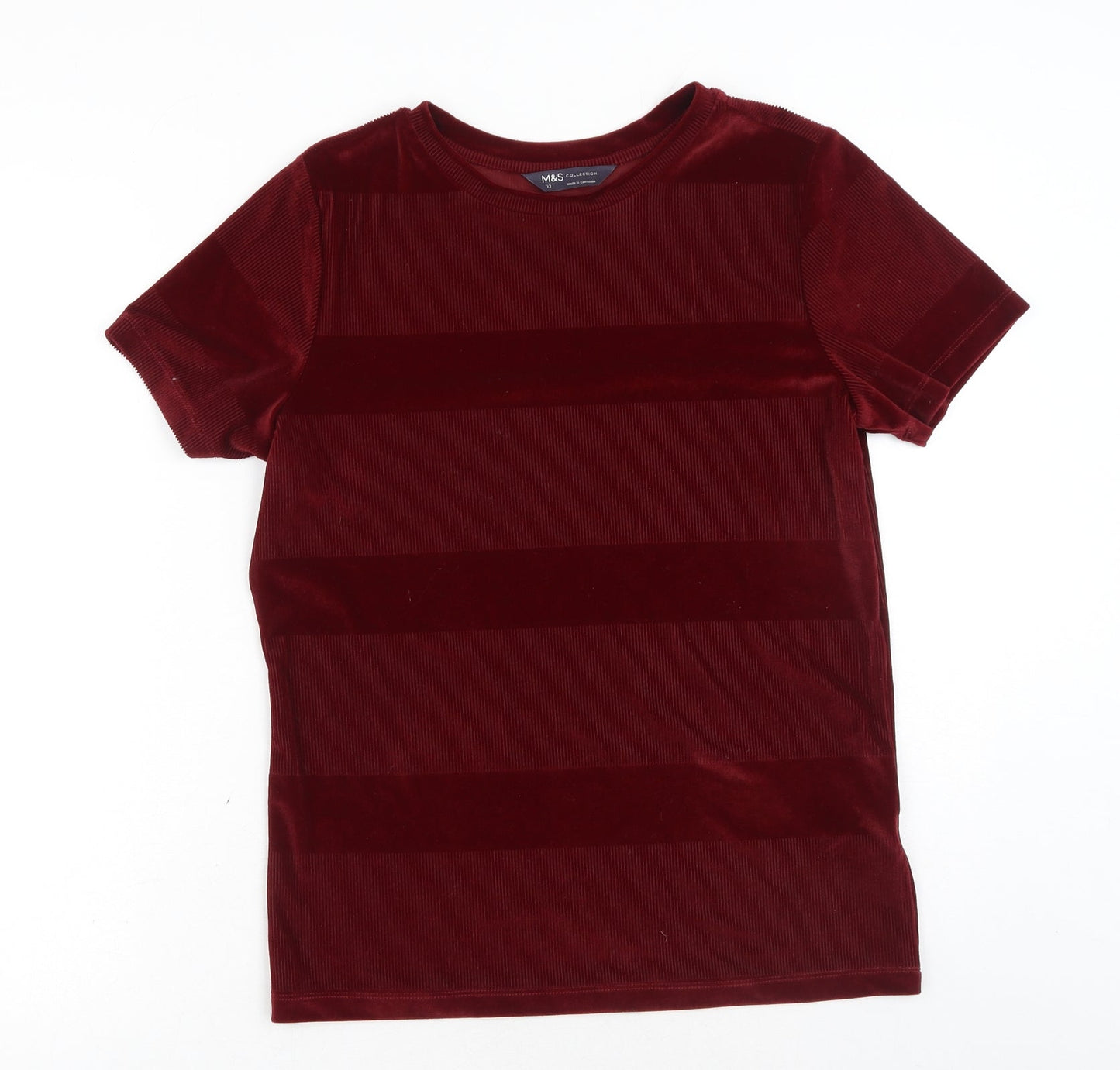 Marks and Spencer Womens Red Polyester Basic T-Shirt Size 12 Round Neck